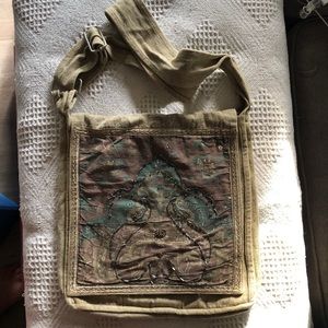 Canvas messenger bag with beading